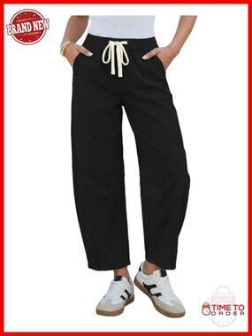 High Waisted Cropped Barrel Wide Leg Pull On Elastic Waist Stretchy Denim Pants